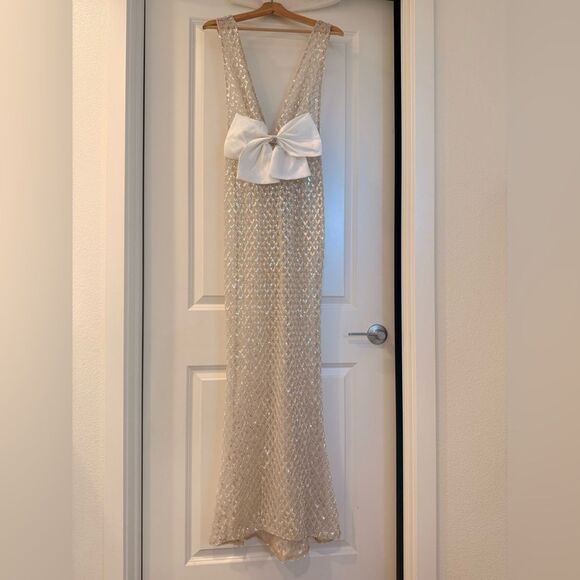 Bronx and Banco Dresses & Skirts - NEW BRONX AND BANCO Liora Bridal Gown , Elegant Silver Evening Gown with Bow